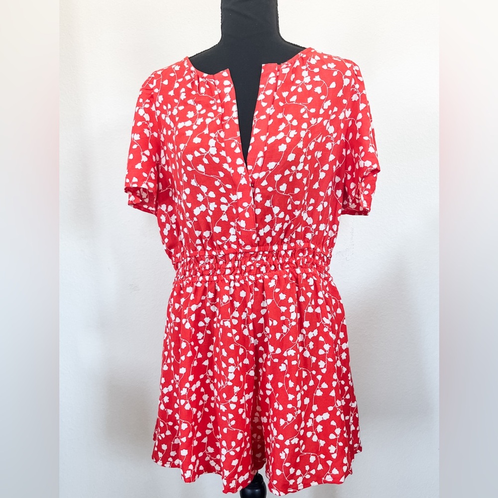 Anthropologie Red and White Romper, Size M